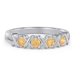 Hugs & Kisses XOXO Ring with 2-5 Stones in 925 Sterling Silver with Citrine and Blue Sapphire