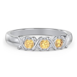 Hugs & Kisses XOXO Ring with 2-5 Stones in 925 Sterling Silver with Citrine