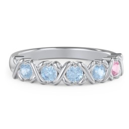Hugs & Kisses XOXO Ring with 2-5 Stones in 925 Sterling Silver with Blue Topaz and Pink Tourmaline