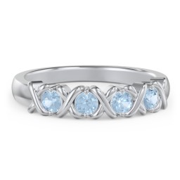 Hugs & Kisses XOXO Ring with 2-5 Stones in 925 Sterling Silver with Blue Topaz