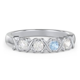 Hugs & Kisses XOXO Ring with 2-5 Stones in 925 Sterling Silver with Diamond, Blue Topaz, and Cubic Zirconia