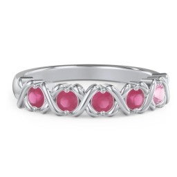 Hugs & Kisses XOXO Ring with 2-5 Stones in 925 Sterling Silver with Ruby and Pink Tourmaline