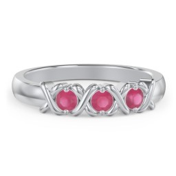 Hugs & Kisses XOXO Ring with 2-5 Stones in 925 Sterling Silver with Ruby