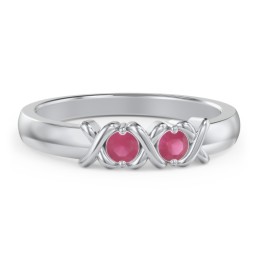 Hugs & Kisses XOXO Ring with 2-5 Stones in 925 Sterling Silver with Ruby