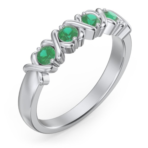 Hugs & Kisses XOXO Ring with 2-5 Stones – Sterling Silver with Emerald