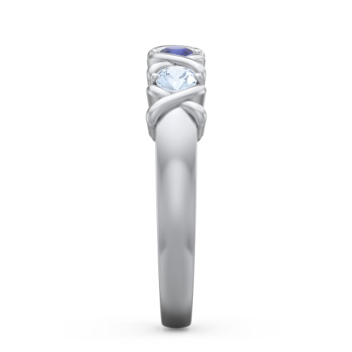 Hugs & Kisses XOXO Ring with 2-5 Stones – Sterling Silver with Blue Sapphire and Aquamarine