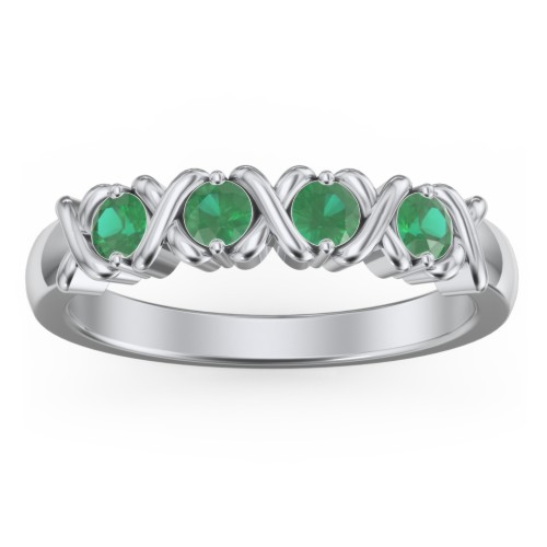 Hugs & Kisses XOXO Ring with 2-5 Stones – Sterling Silver with Emerald