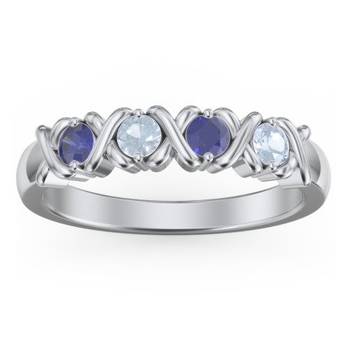 Hugs & Kisses XOXO Ring with 2-5 Stones – Sterling Silver with Blue Sapphire and Aquamarine
