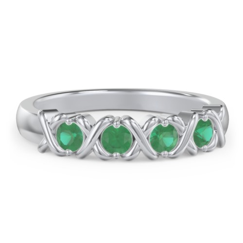 Hugs & Kisses XOXO Ring with 2-5 Stones – Sterling Silver with Emerald