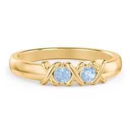 Hugs & Kisses XOXO Ring with 2-5 Stones in 10K Solid Yellow Gold with Blue Topaz