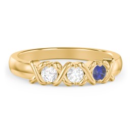 Hugs & Kisses XOXO Ring with 2-5 Stones in 10K Solid Yellow Gold with Diamond