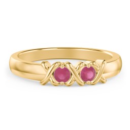 Hugs & Kisses XOXO Ring with 2-5 Stones in 10K Solid Yellow Gold with Ruby