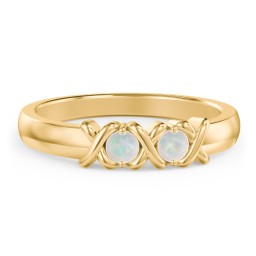 Hugs & Kisses XOXO Ring with 2-5 Stones in 10K Solid Yellow Gold with Opal