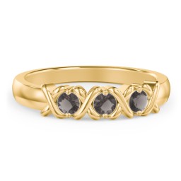 Hugs & Kisses XOXO Ring with 2-5 Stones in 10K Solid Yellow Gold with Smokey Quartz