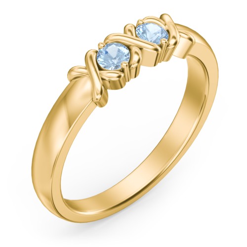 Hugs & Kisses XOXO Ring with 2-5 Stones – 10K Yellow Gold with Blue Topaz