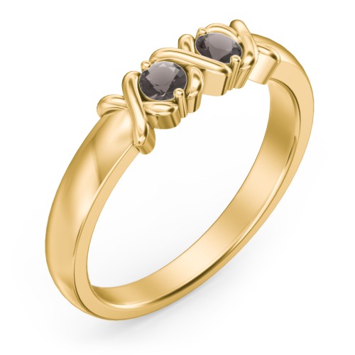 Hugs & Kisses XOXO Ring with 2-5 Stones – 10K Yellow Gold with Smokey Quartz