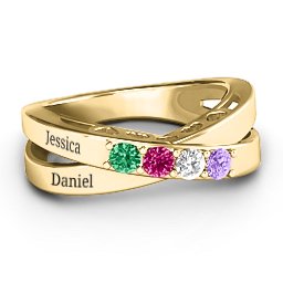 Across My Heart 4-Stone Ring in 10K Solid Yellow Gold with Emerald, Ruby, Cubic Zirconia, and Amethyst