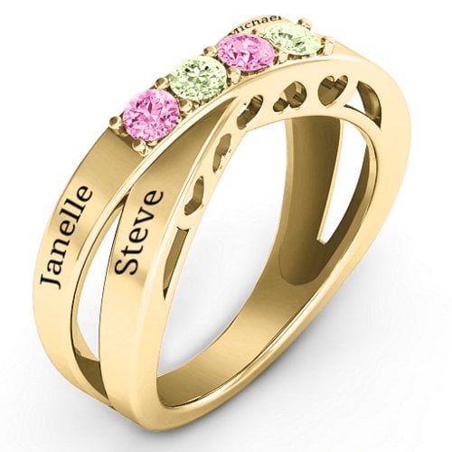 Across My Heart 4-Stone Ring – 10K Yellow Gold with Pink Tourmaline and Peridot