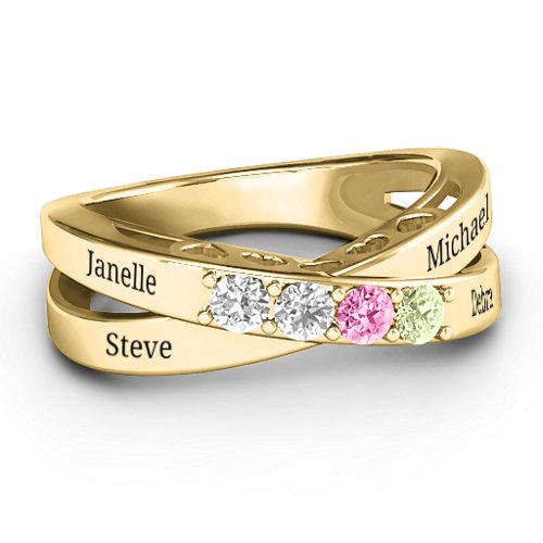 Across My Heart 4-Stone Ring – 10K Yellow Gold with Diamond, Pink Tourmaline, and Peridot