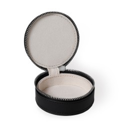 Engravable Round Jewellery Travel Case in Black in