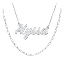 Personalized Name Necklace Layering Set with Paper Clip Chain