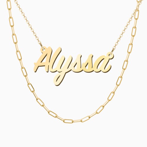Personalized Name Necklace Layering Set with Paper Clip Chain