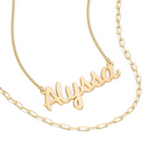 Personalized Name Necklace Layering Set with Paper Clip Chain – 18K Gold Plated Silver