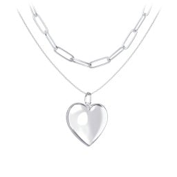 Engravable Heart Locket Necklace Layering Set with Paper Clip Chain