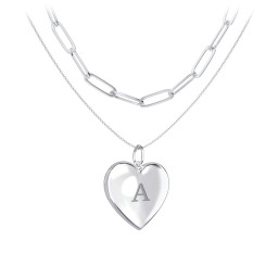Engravable Heart Locket Necklace Layering Set with Paper Clip Chain