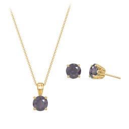 Solitaire Birthstone Necklace and Earrings Set in 10K Solid Yellow Gold with Alexandrite