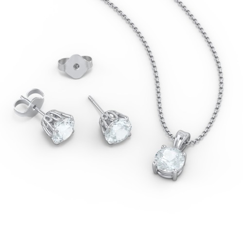 Solitaire Birthstone Necklace and Earrings Set – Sterling Silver with Aquamarine