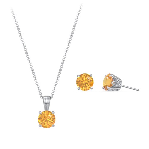 Solitaire Birthstone Necklace and Earrings Set – Sterling Silver with Citrine