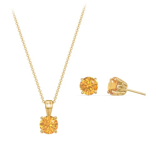 Solitaire Birthstone Necklace and Earrings Set – 10K Yellow Gold with Citrine