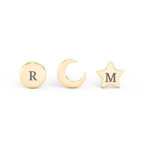 Engravable Celestial Stud Earrings Stack - Set of 3 – 10K Yellow Gold