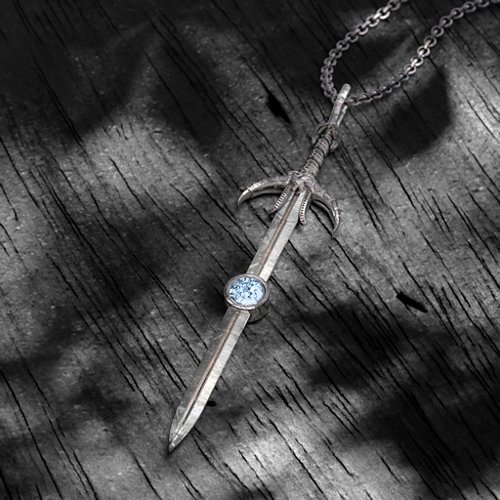 Carmilla - Sword of Hastur Pendant with Gemstone – Sterling Silver with Aquamarine