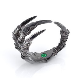 Carmilla - Claw Ring with Hidden Gemstone in 925 Sterling Silver with Emerald