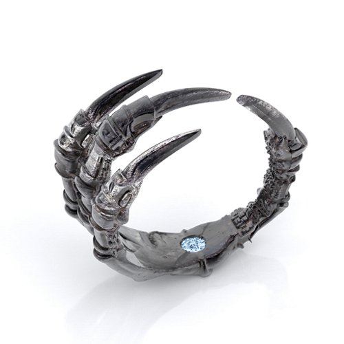 Carmilla - Claw Ring with Hidden Gemstone – Sterling Silver with Aquamarine