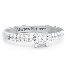 1/4 ct. Princess Gemstone Engagement Ring with Double Row Accents in 925 Sterling Silver with White Premium Zirconia