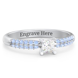 1/4 ct. Princess Gemstone Engagement Ring with Double Row Accents