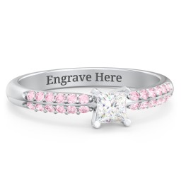 1/4 ct. Princess Gemstone Engagement Ring with Double Row Accents