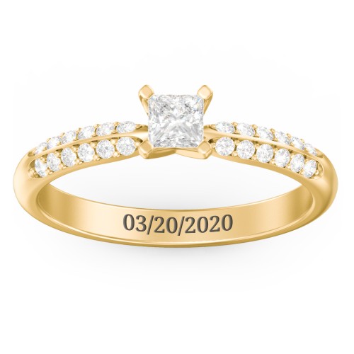 1/4 ct. Princess Gemstone Engagement Ring with Double Row Accents – 14K Yellow Gold with White Premium Zirconia