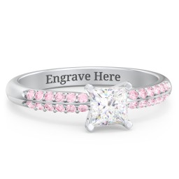 1/2 ct. Princess Gemstone Engagement Ring with Double Row Accents