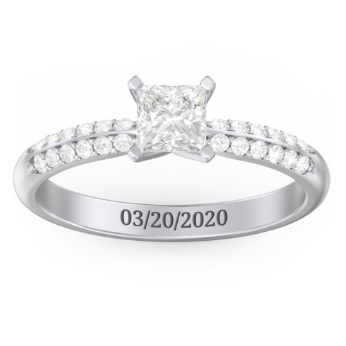 1/2 ct. Princess Gemstone Engagement Ring with Double Row Accents – Sterling Silver with White Premium Zirconia