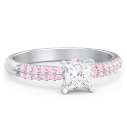 1/2 ct. Princess Gemstone Peek-A-Boo Engagement Ring with Double Row Accents