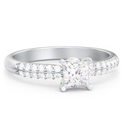 1/2 ct. Princess Gemstone Peek-A-Boo Engagement Ring with Double Row Accents