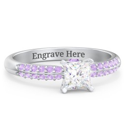 1/2 ct. Princess Gemstone Peek-A-Boo Engagement Ring with Double Row Accents in 925 Sterling Silver