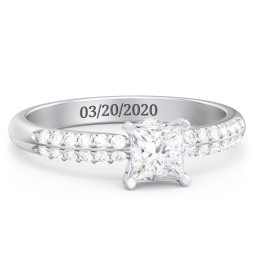 1/2 ct. Princess Gemstone Peek-A-Boo Engagement Ring with Double Row Accents