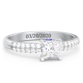 1/2 ct. Princess Gemstone Peek-A-Boo Engagement Ring with Double Row Accents