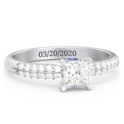 1/2 ct. Princess Gemstone Peek-A-Boo Engagement Ring with Double Row Accents in 925 Sterling Silver with White Premium Zirconia and Blue Sapphire