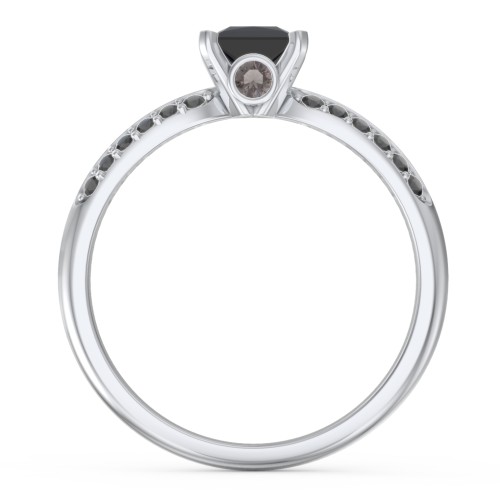 1/2 ct. Princess Gemstone Peek-A-Boo Engagement Ring with Double Row Accents – Sterling Silver with Black Premium Zirconia and Smokey Quartz